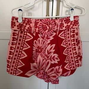 Farm Rio Red and Pink Flora Tapestry Cotton Twill Shorts